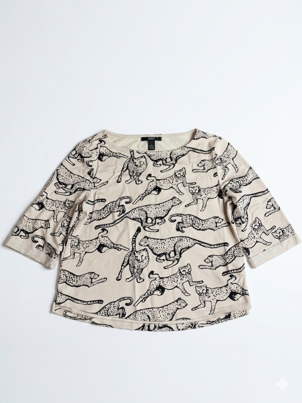 H&M Cheetah Leopard Illustrative Print Sweatshirt - 3/4 Sleeve - Size Small